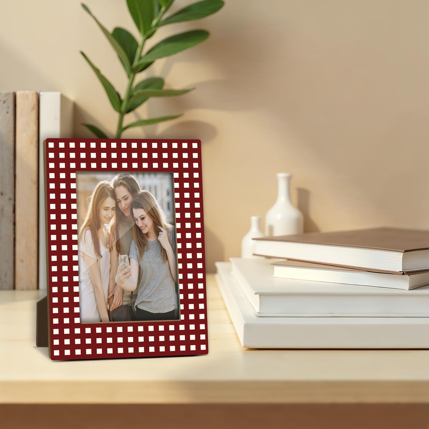 Red Checkered Picture Frame, Birthday Gifts for Sisters Girl Mom Friends Women, Wooden Picture Frame Fits 4x6 Inch Photo, Home Office Desktop Nightstand Display -074 image 3