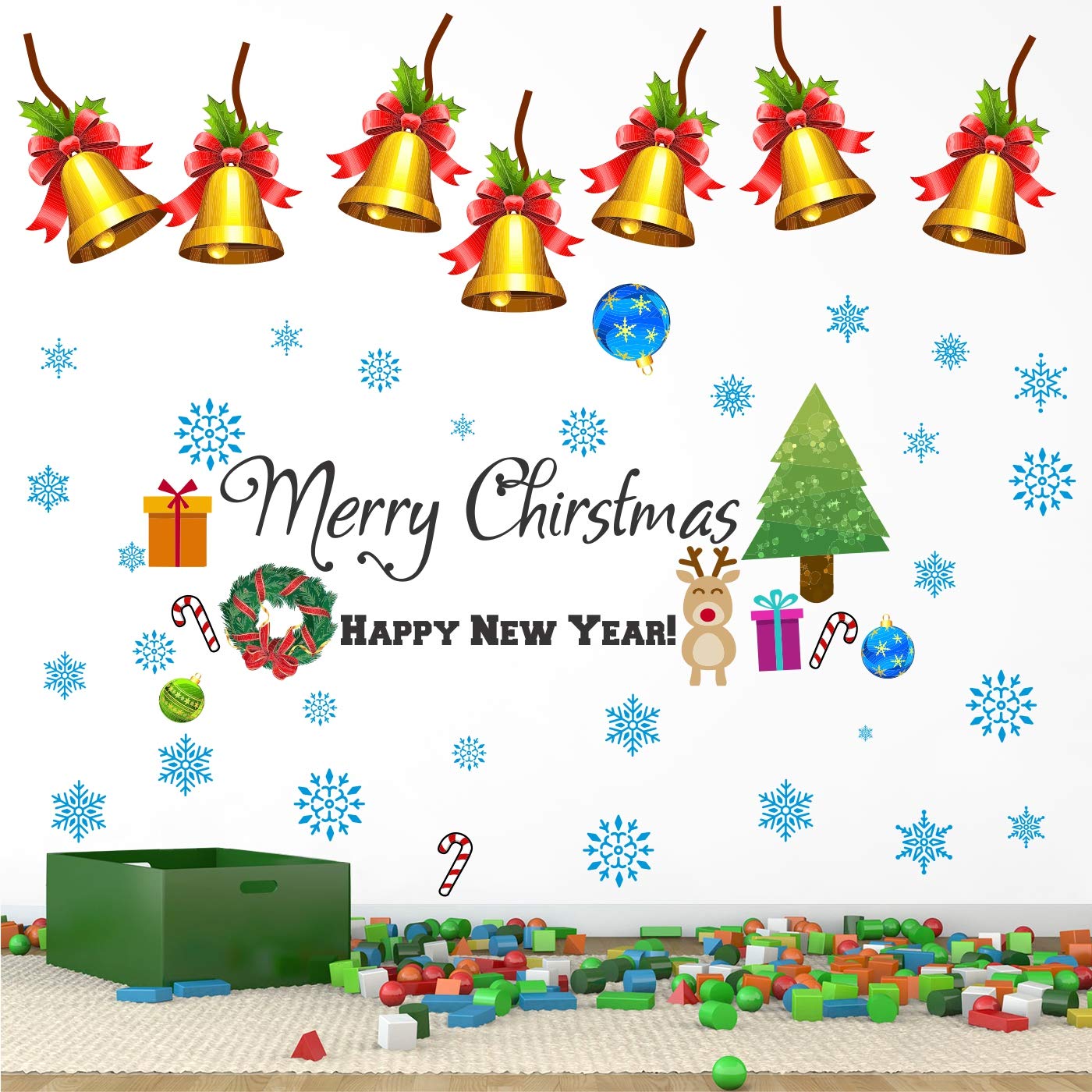 StickMe 'Christmas Bell and Snow Decoration Celebration Wall Sticker' -SM548 (Multi Colour, Vinyl - 100cm X 85 cm ) 1