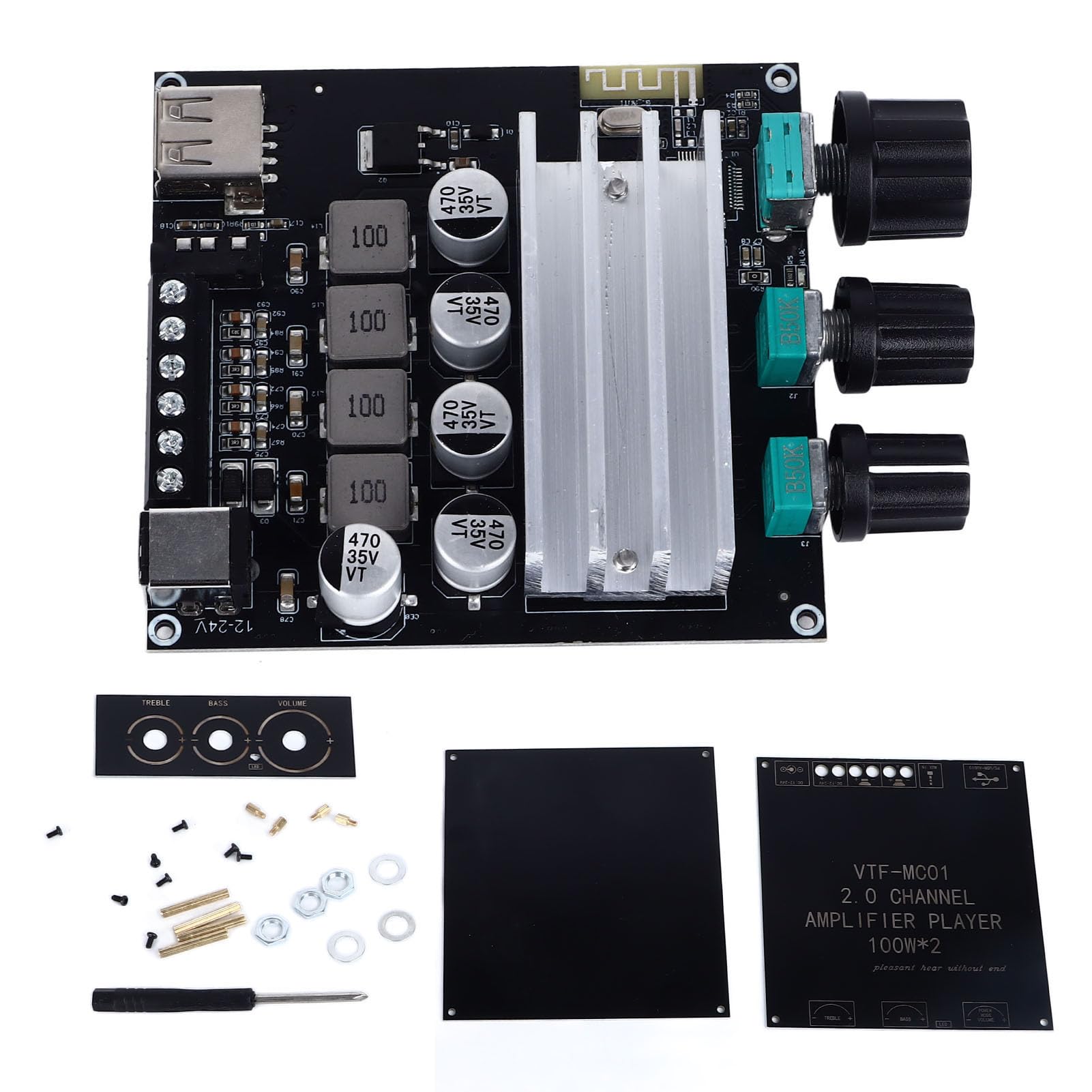 BT 5.3 Channel Amp Board, 3.5mm Input 2x100W Output Power for Home and Automotive Use