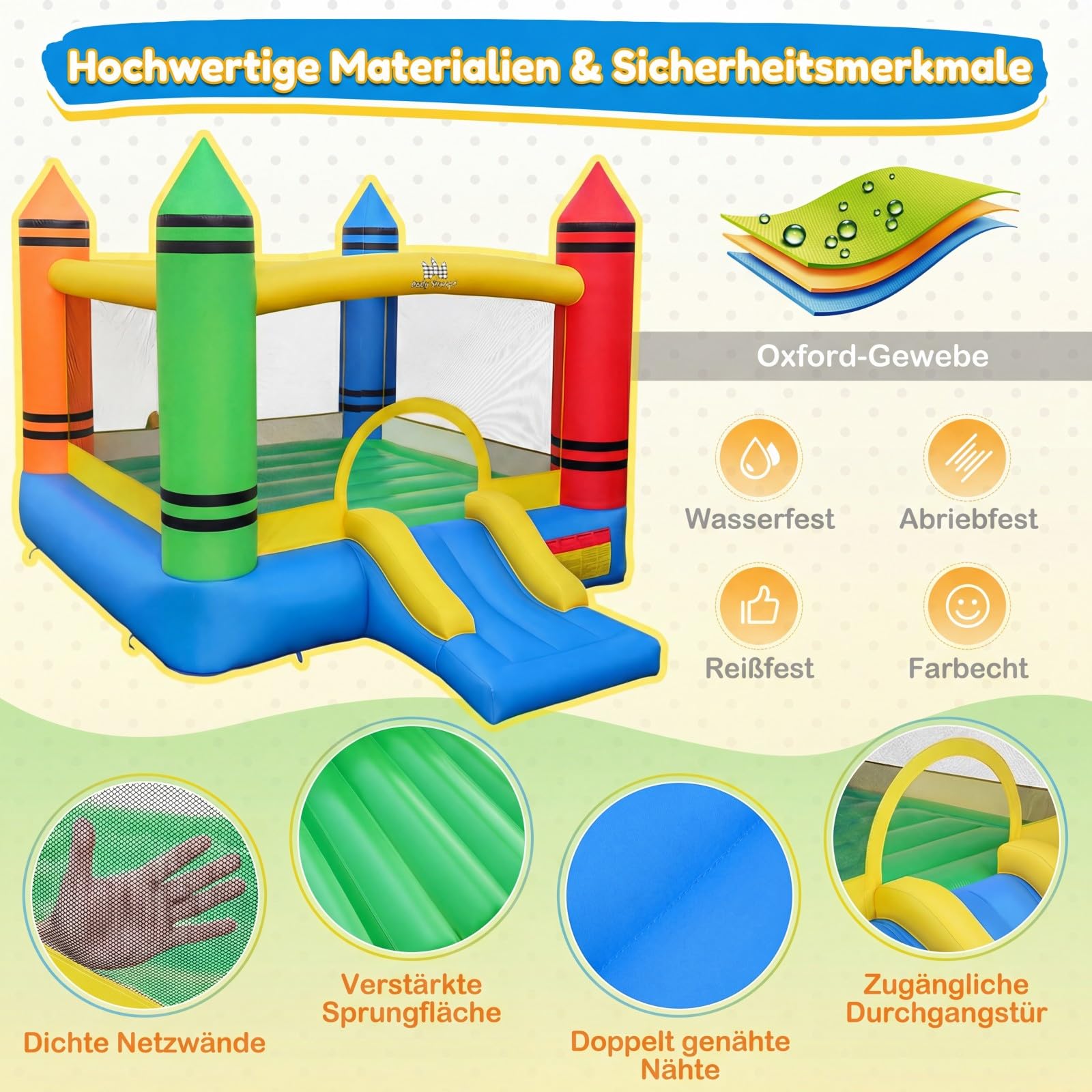 COSTWAY Hüpfburg mit Rutsche, großer Sprungbereich, Bouncy Castle für Kinder, Innen- und Außenbereich, 346 x 259 x 220 cm