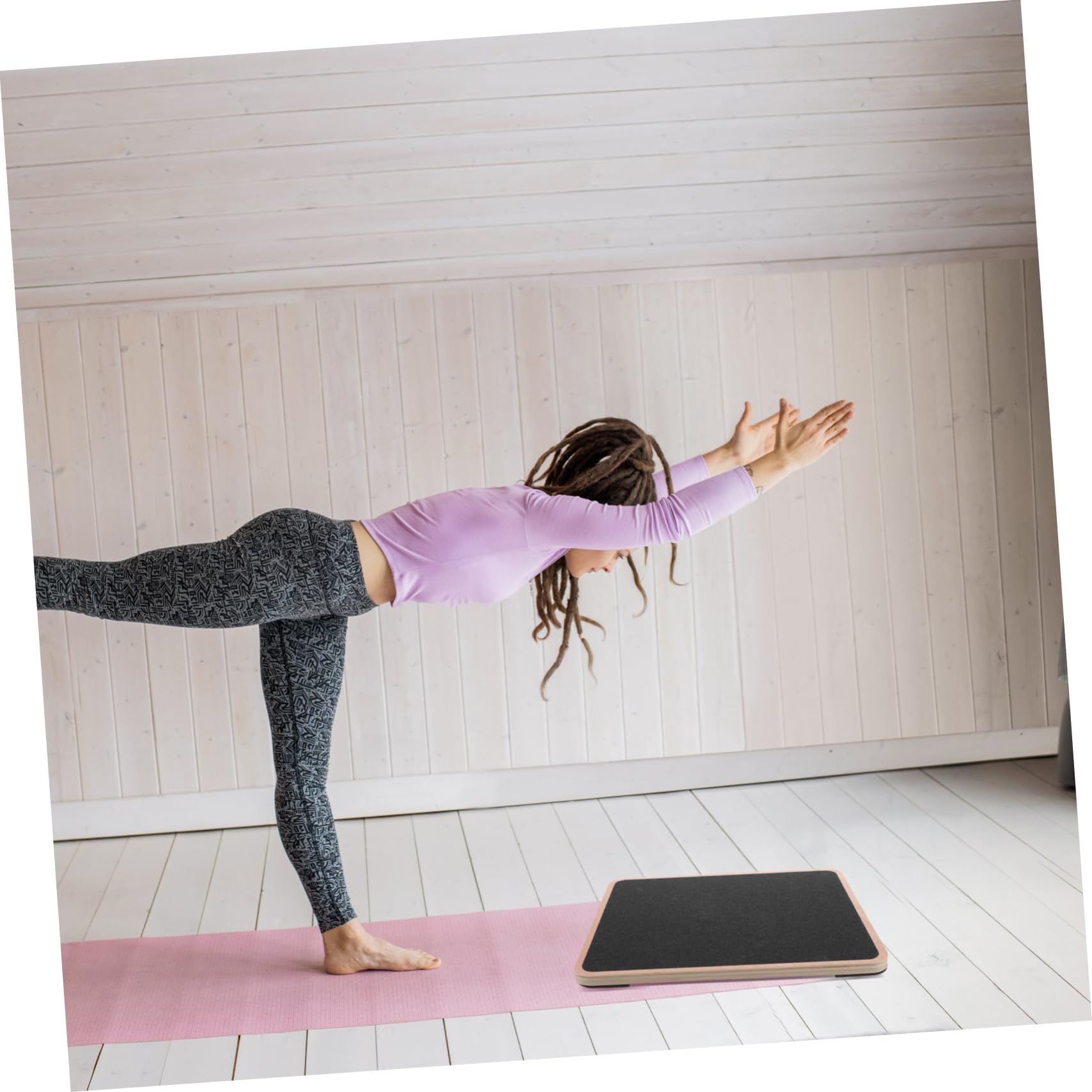 Tavola di Bilanciamento in Legno, Quadrata e Nera, per Adulti, Migliora Coordinazione e Stabilità, per Yoga e Allenamento a Casa