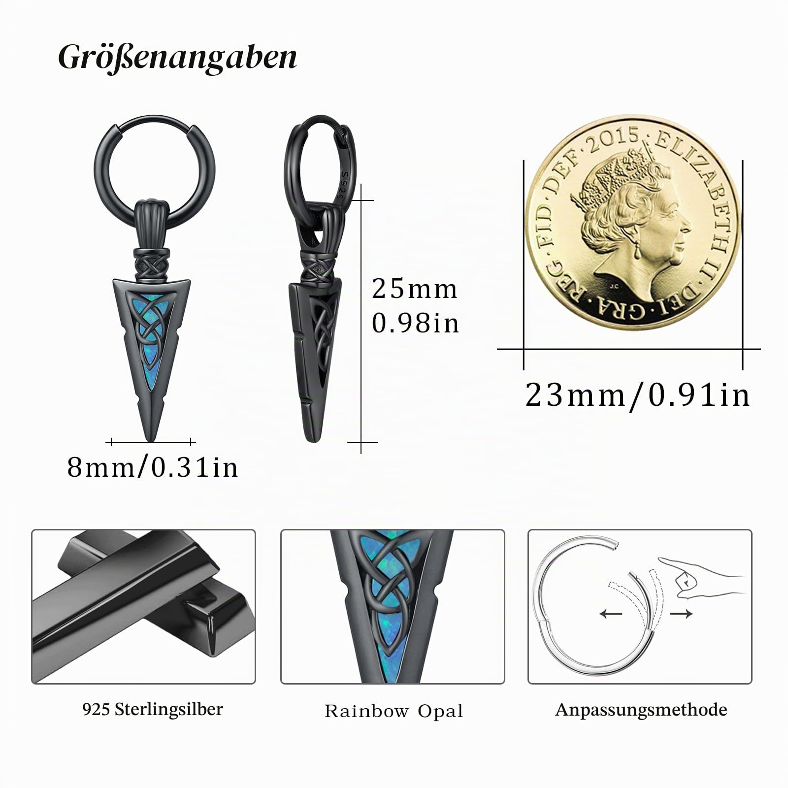 REDSUN Wikinger Pfeilspitze Creolen Ohrringe 925 Sterling Silber ViKing Huggie Ohrringe Keltisches Tropfen Nordische Schmuck für Herren Männer Damen Unisex Sohn Geschenk