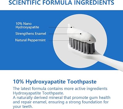 10% Nano Hydroxyapatite Toothpaste Fluoride-Free, New Upgraded Formula, Strengthens Enamel, Gentle on Sensitive Teeth, Mint 4.23oz