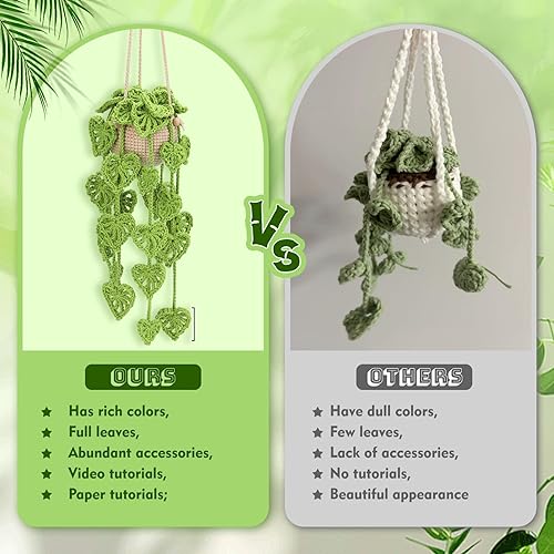 Miniatura 6 de Kogyxe Amigurumi - Kit de ganchillo para principiantes, kit de inicio de ganchillo con tutoriales en video paso a paso, plantas en macetas colgantes