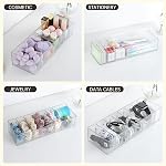FRETONBA 2 Pack Cable Storage Organizer Box with 8 Compartments, Small | Stackable Design, Adjustable Divider, Clear for Quick Access, 14 Reusable Wire Ties, Fits Drawer & Desk