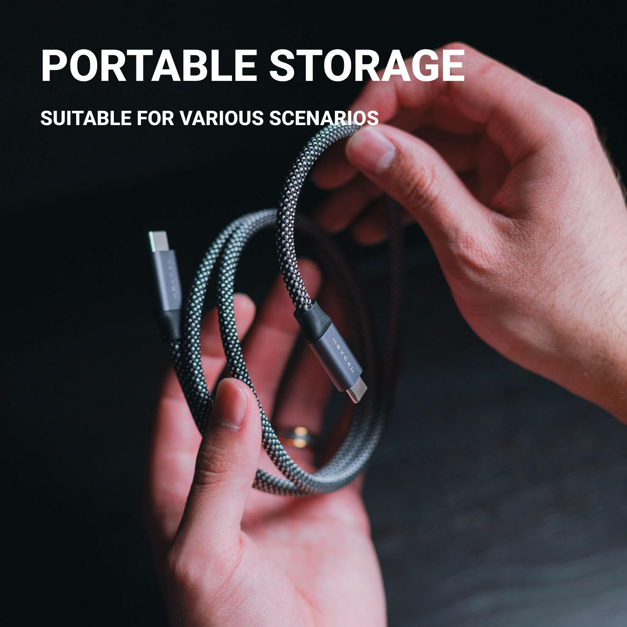 HEXCAL Cable de carga magnético, cargador de 240 W USB-C a USB-C autoenrollable, transferencia de datos de 480 Mbps sin enredos, cable trenzado de 1 m para MacBook Pro, iPhone 16/15, iPad y Galaxy