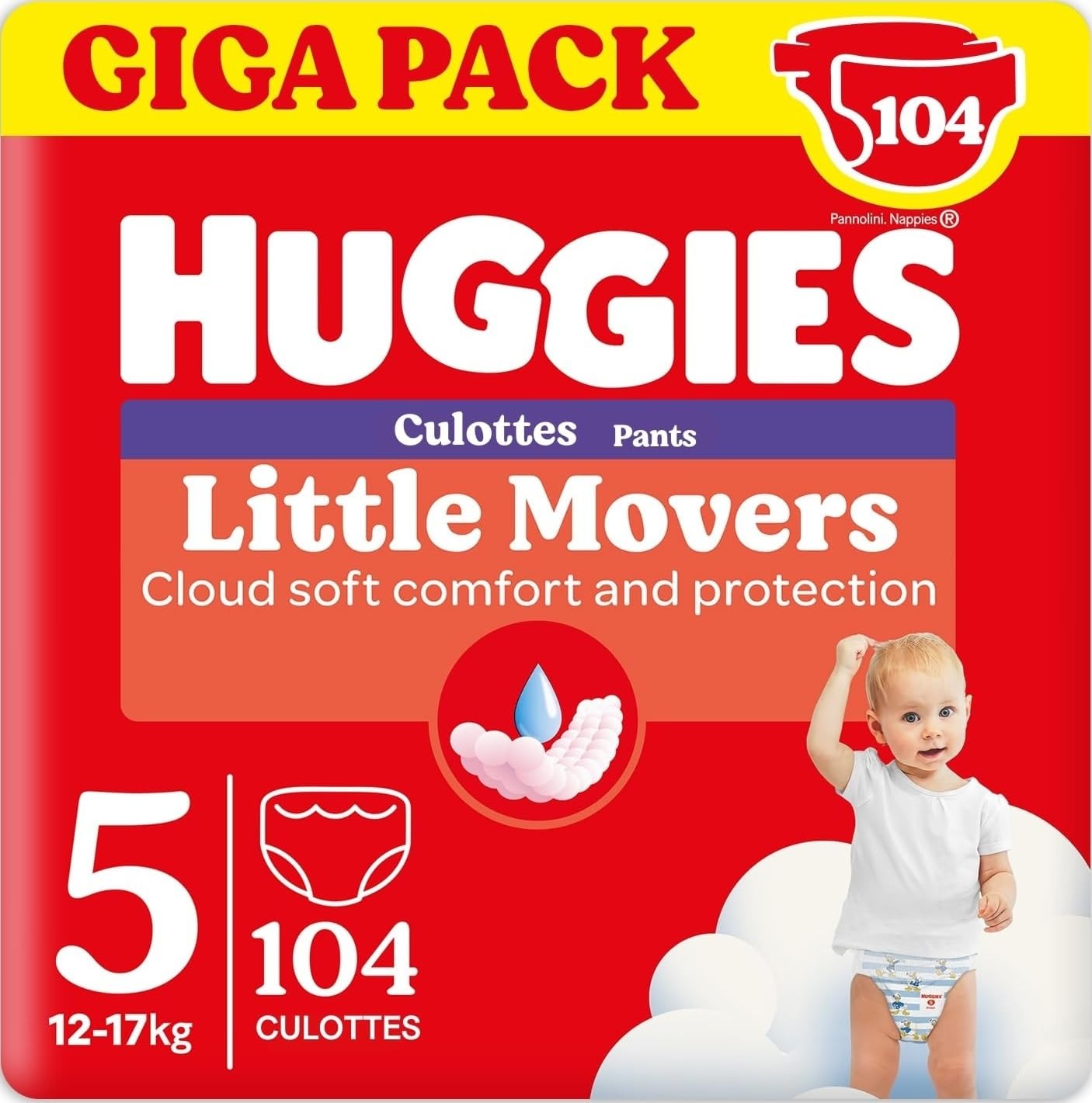 Huggies Little Movers Mutandina, 104 Pannolini, Taglia 5 (12-17 Kg)