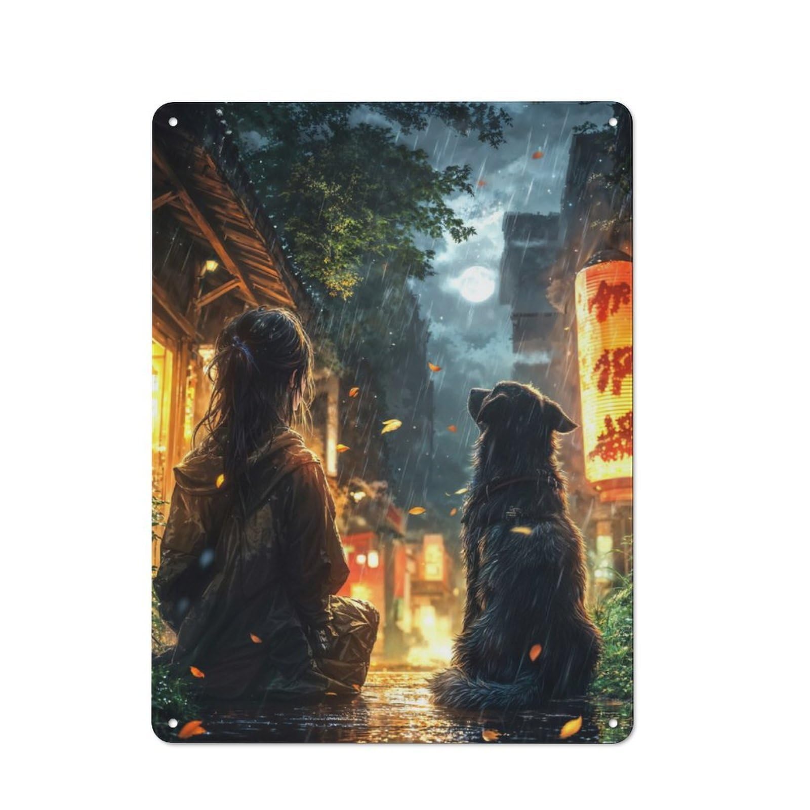 Junmoney Girls In Rainy Japan Street Retro Metal Wall Sign 40X30cm With For Home Bar Wall, A Housewarming Gift For Hosts Who Enjoy Retro Interiors