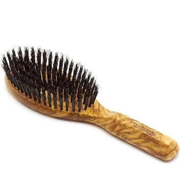 Fendrihan Mens Oval Hairbrush Pure Bristle with Real Olivewood Handle, Made in Germany
