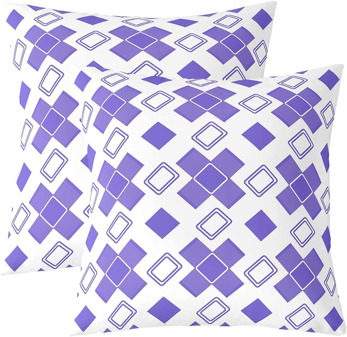 Manfei Geometric Squares Checkerboard Kids Throw Pillow Cover,Plaids Grids Checks Patchwork Double Sides Pillow Case,Modern Chic Purple Fashion Bed Couch Sofa Cushion Cover,2 Pack 24"x24"