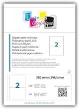 UNIVERS GRAPHIQUE UGCMO1-500 1000 Self-Adhesive Labels 210 x 148.5 mm – 500 A4 Sheets – Sheet of 2 Adhesive Labels A5 210 x 148.5 mm Ref UNIVERS GRAPHIQUE UGCMO1-500