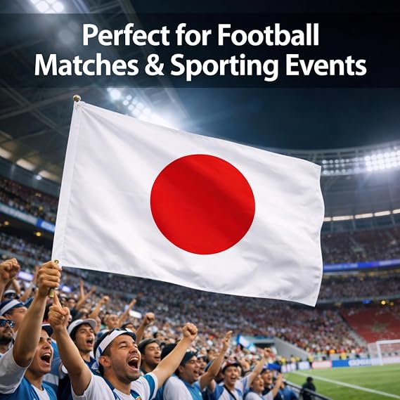 Japan Flag 5ft x 3ft with Brass Eyelets – Polyester Japanese Flag Banner for Sports Events, Cultural Display, Home & Garden Display