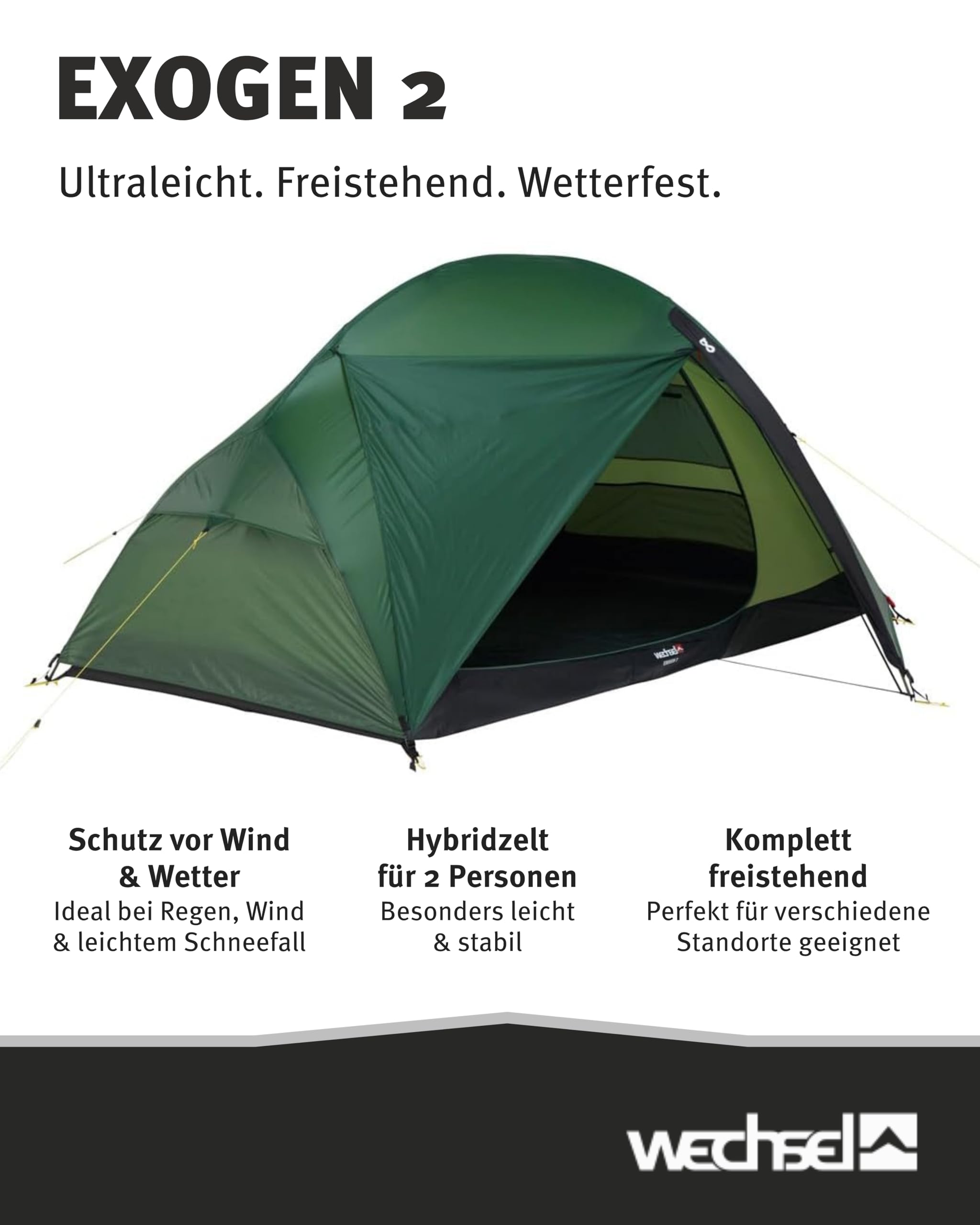 Wechsel Trekkingzelt Exogen 1/2 I Leichtgewichtszelt für 1 Person / 2 Personen I Ultraleicht-Zelt I kompakt, schnell aufbaubar & transportabel I Outdoor-Zelt für Camping, Wandern & Bike Packing