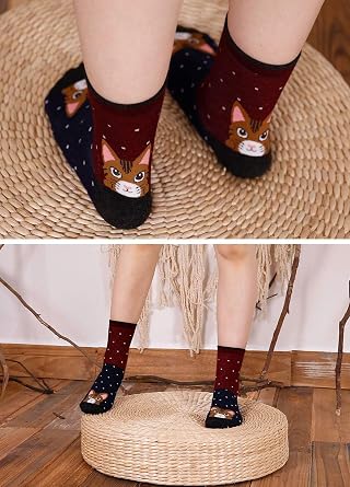 LOFIR Funny Colourful Socks Women's Animal Pattern Cute Cotton Socks Cute Cartoon Kawaii Cat Socks Novelty Socks Gift for Girls Ladies Size 35-41 5 Pairs