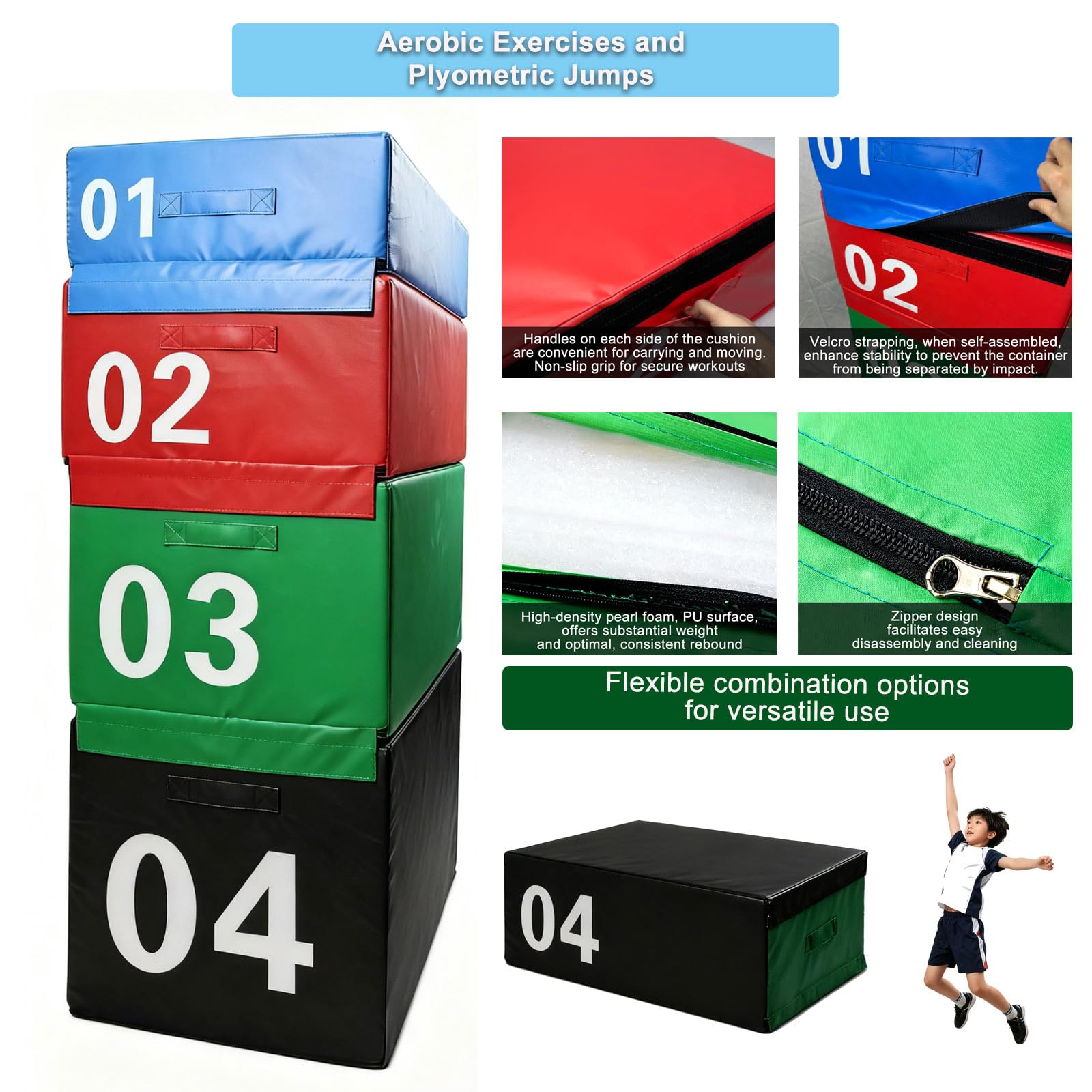 Plyo Box Impilabile in Schiuma 75x55x35cm per Allenamento Salto Crossfit