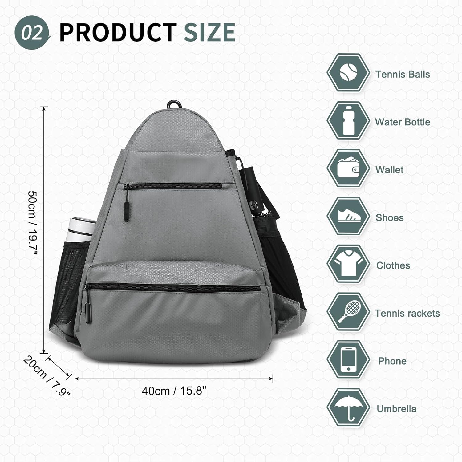 Tennis Backpack for Rackets, Waterproof Tennis Bag with Shoe Compartment, Wet/Dry Pocket, Fence Hook, for Tennis, Pickleball, Badminton - Image 5