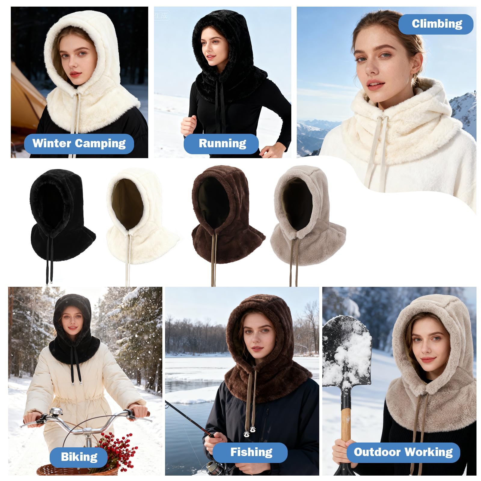 TAGVO Invierno Pasamontañas Termico Mujer, Capucha Polar Prueba de Viento Caliente Capucha Bufanda, Cálido Sombrero Calentador de Cuello, Multifuncional Gorro Invierno para Frío Esquí al Aire Libre