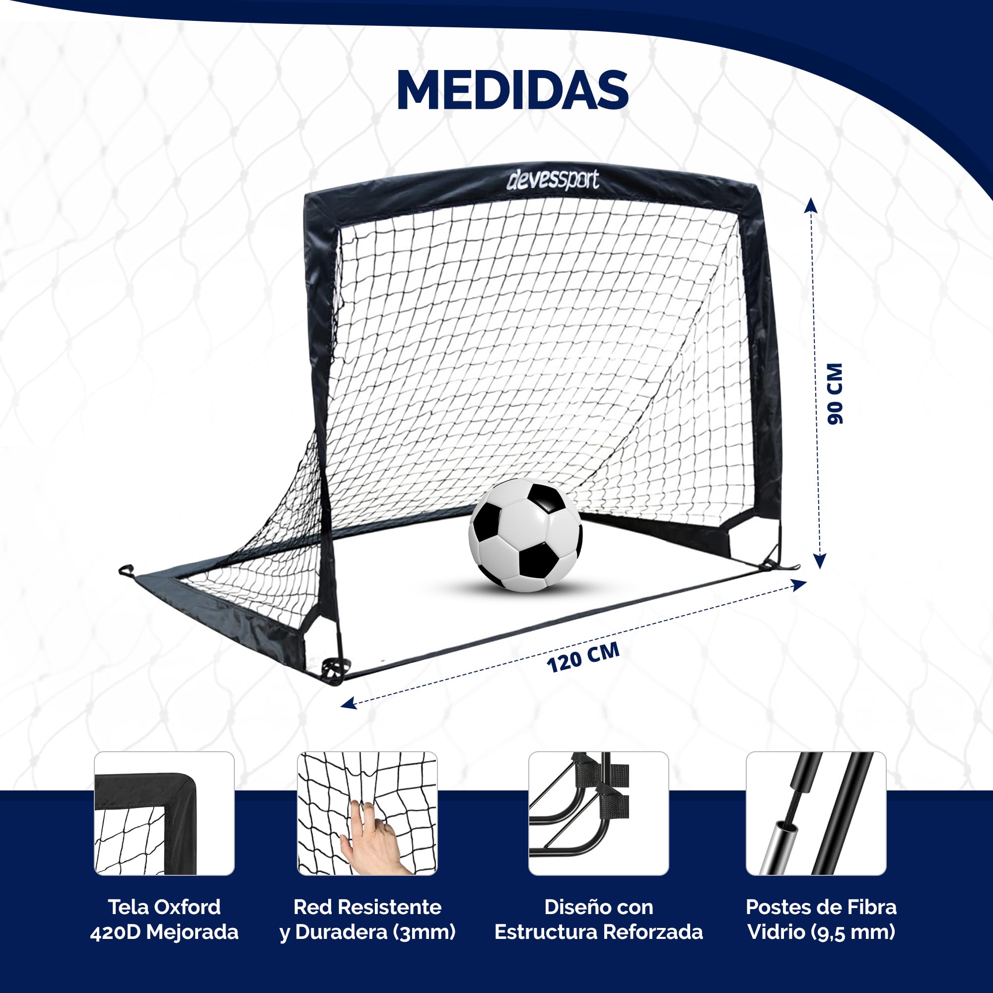 DEVESSPORT 2 Porterías Fútbol Niños | Porterías de Fútbol para Niños Exterior e Interior | Porterías Infantil Plegable y Resistente | Porterías de Fútbol para Niños Fácilmente Trasnportable