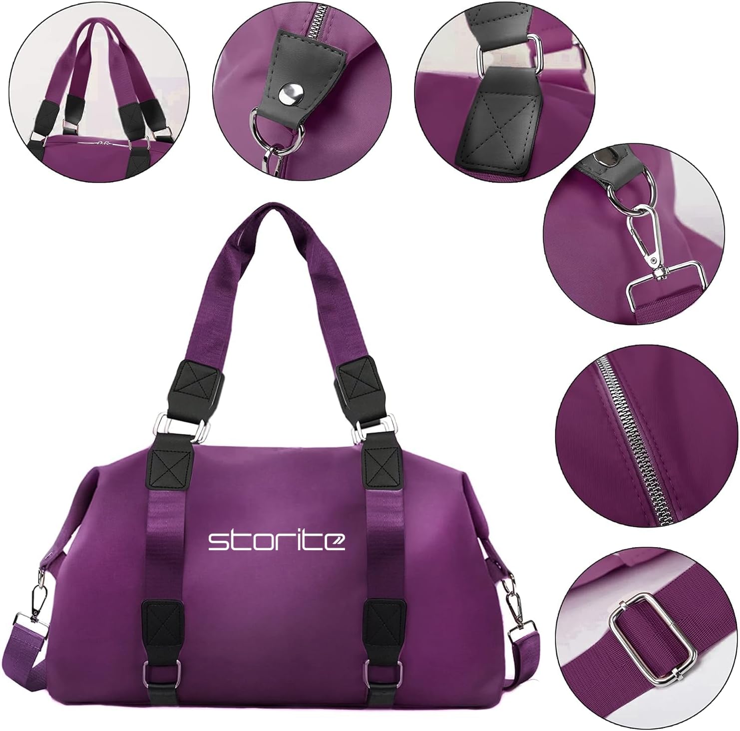 Storite Nylon 47 Cm Travel Duffle Bag, Sports Shoulder Bag for Women with Wet Pocket Weekender Overnight Luggage Bag - (Red Wine, 47 x 16 x 30 Cm)