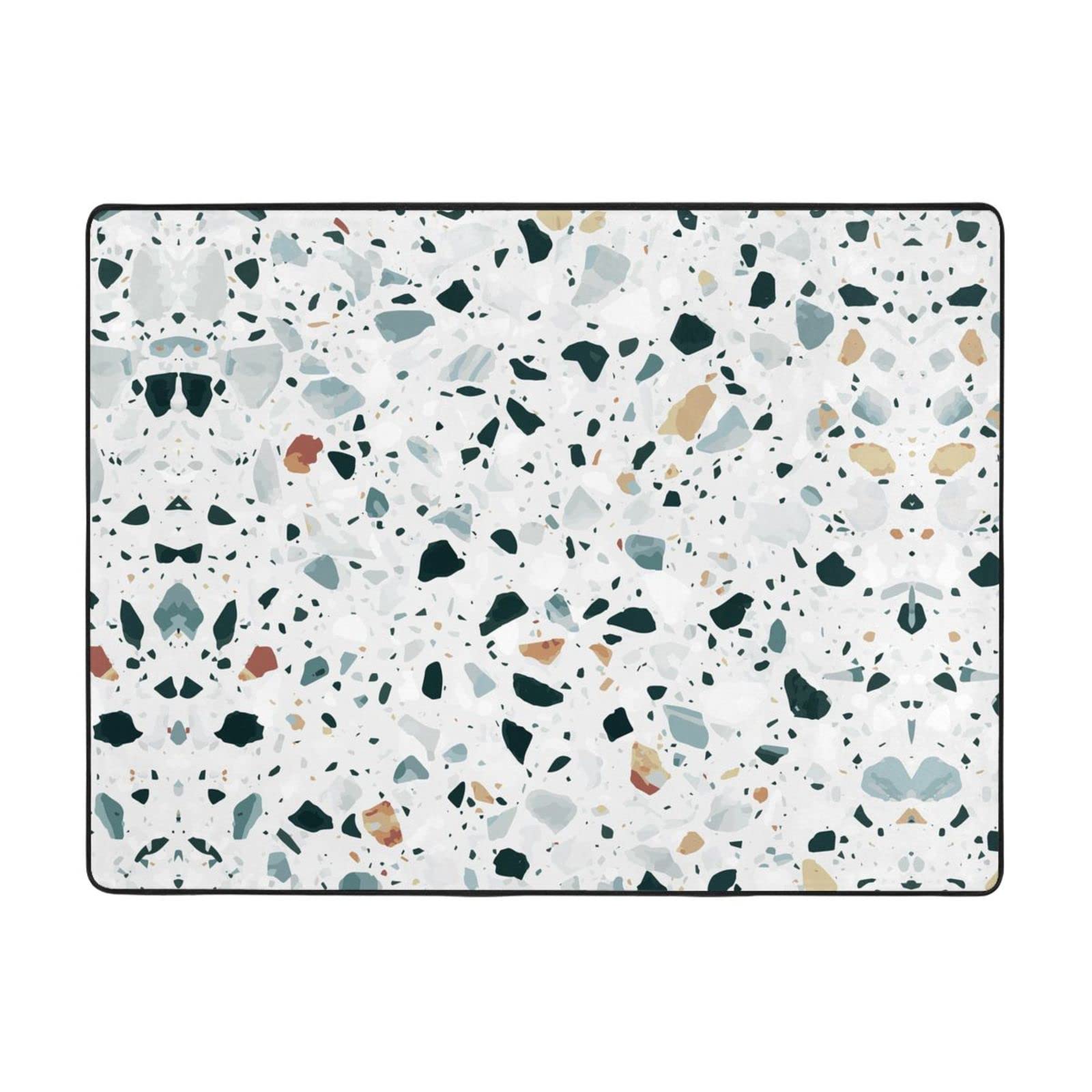 Terrazzo - Tapete antideslizante de franela de mármol pastel de 63 x 48 pulgadas, tapetes para puerta delantera y trasera, tapetes para interiores y exteriores