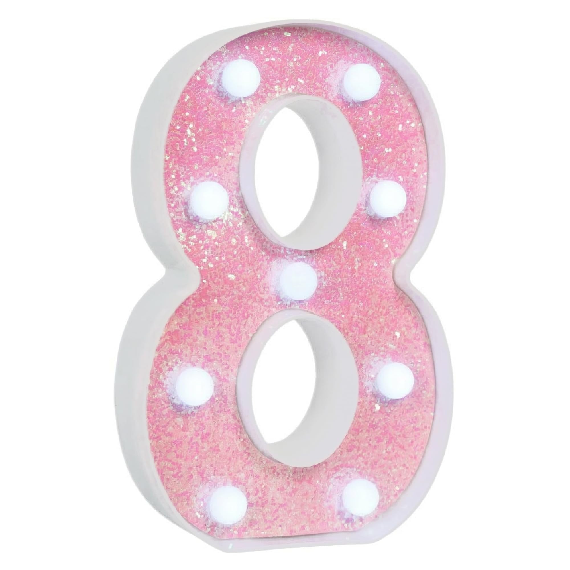 EUFONY Pink Marquee Light Up Numbers, Glitter LED Number Lights Battery Powered for Girls 8th 18th Birthday Party Table Decorations, Wall Decor for Girls Room, Pink Number 8 Sign w/Cool White Lights