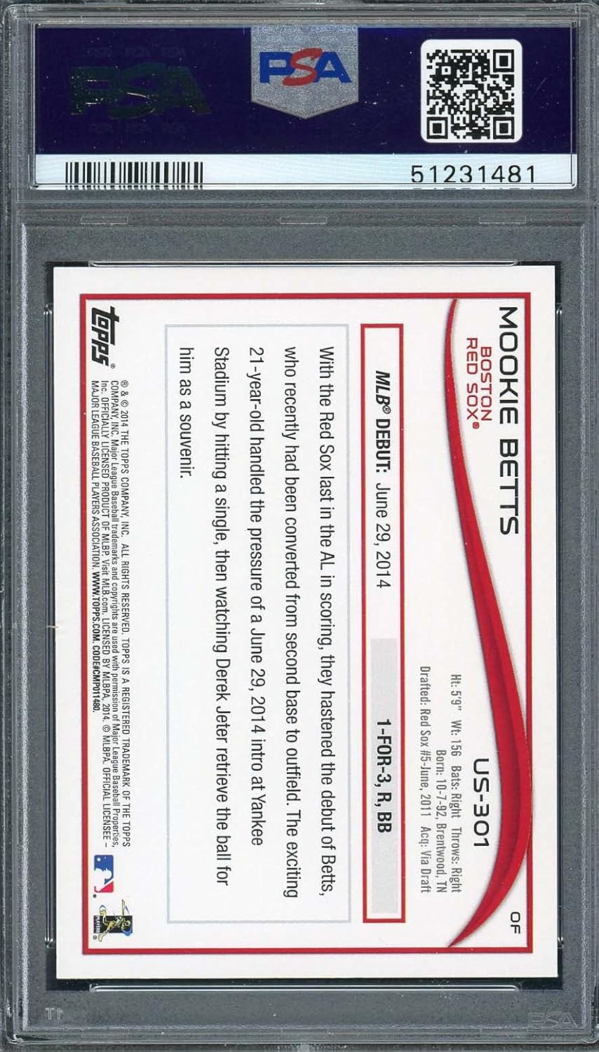 Mookie Betts 2014 Topps Update Baseball Rookie Card #US301 Graded PSA 10