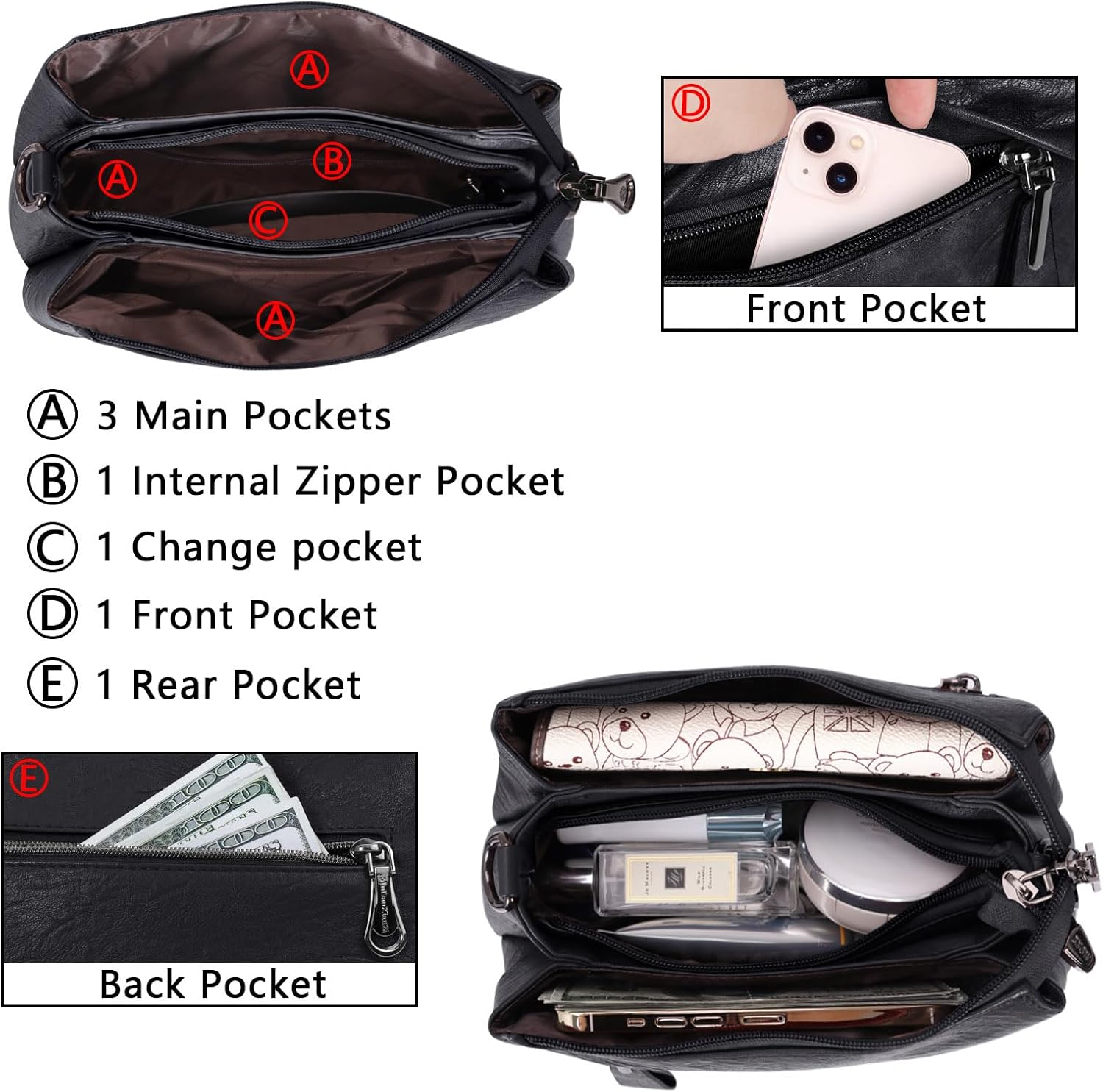 Genuine Leather Purse for Women Hobo Bag Trendy Crossbody Bag and Shoulder Bag with 2 Straps - Image 5