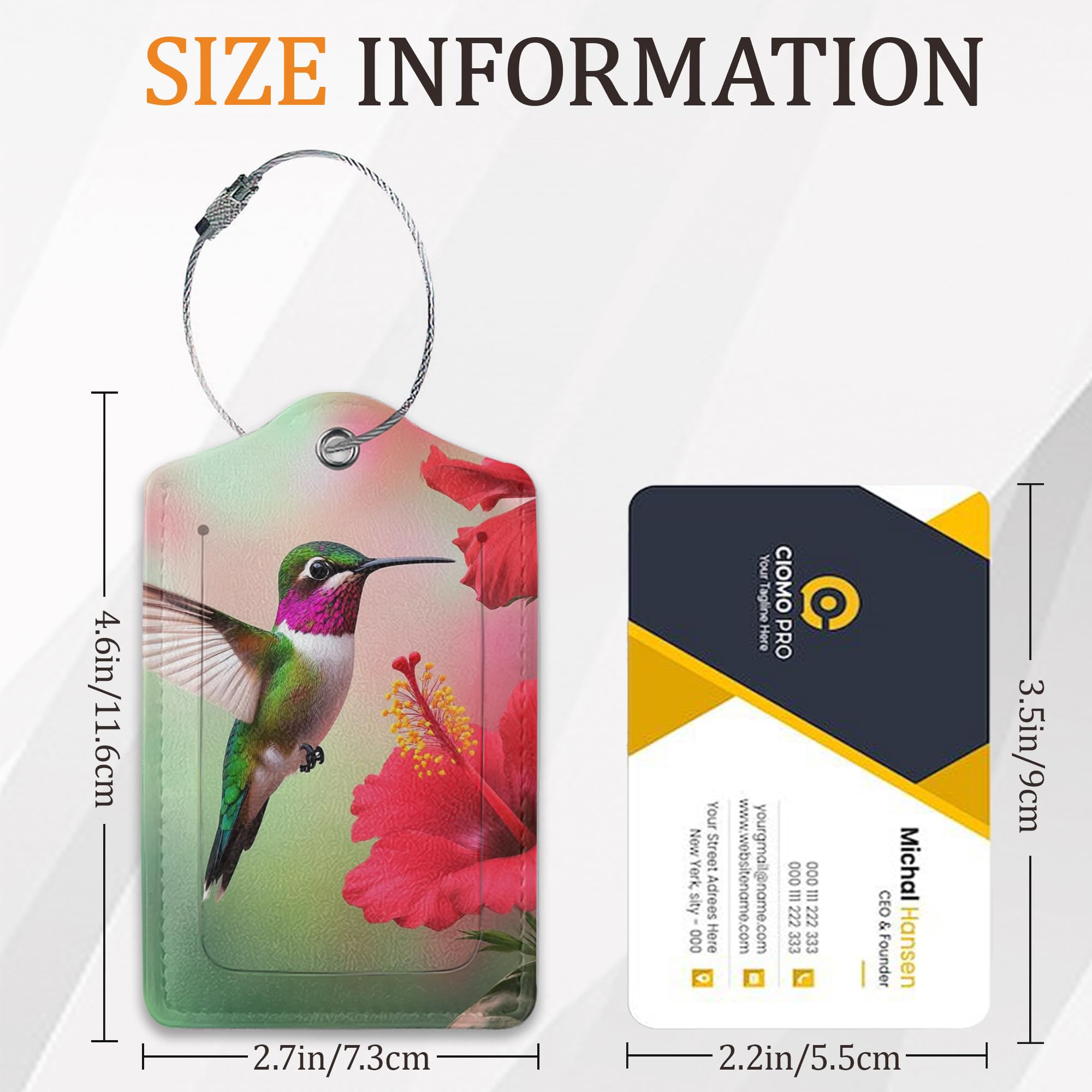 Etichette per bagagli a forma di colibrì per valigie, confezione da 3 etichette identificative in pelle con anello in acciaio inossidabile e scheda indirizzo, per uomini e donne