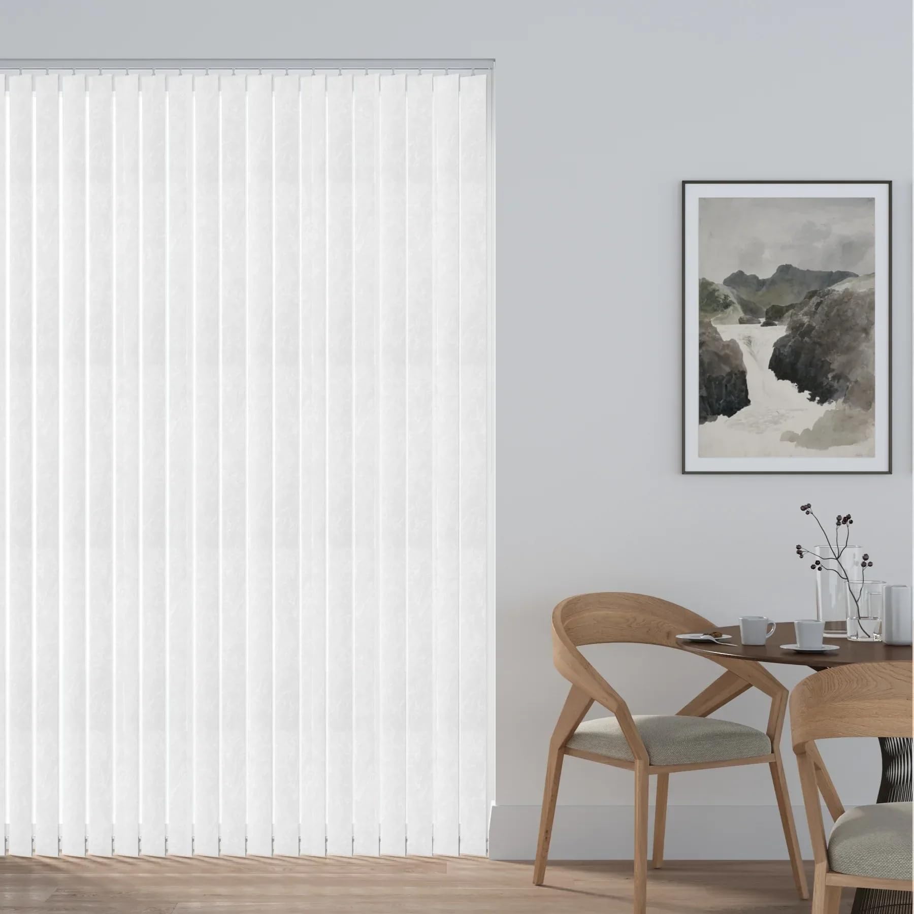 Made to Measure Vertical Blinds Complete Set | 89mm (3.5") Vertical Blind Slats Replacement with White Aluminium Headrail | Custom Window Blinds for Windows Patio Doors & Home Use