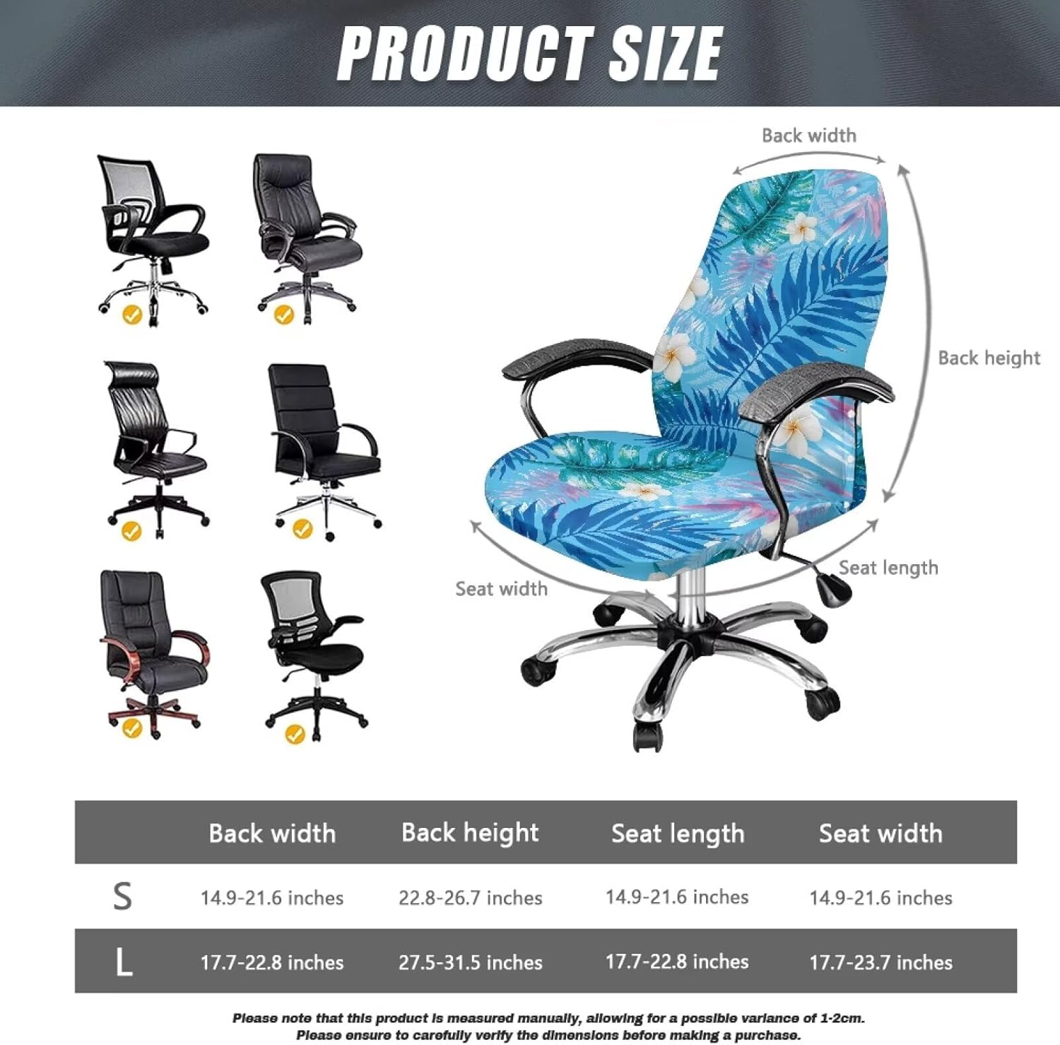 Tropical Leaf Flower Office Chair Cover Stretchable Thick High Back Office Seat Cover Oversized Desk Chairing Slipcover for Extra Large Executive Chairs Decoration Accessories,S