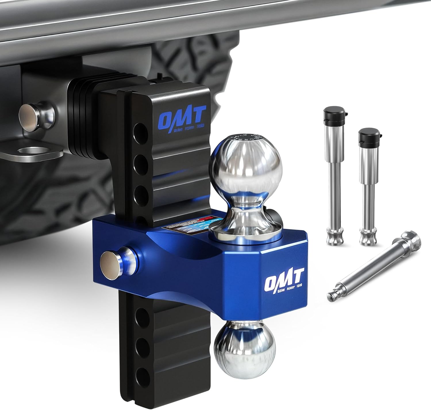 Orion Motor Tech Adjustable Trailer Hitch, 8 in Drop & Rise Hitch Fits 2 in Receiver, 12500 LBS GTW, Heavy Duty Aluminum Tow Hitch for Truck with Three Anti-Theft Locking Hitch Pins for Class III & IV