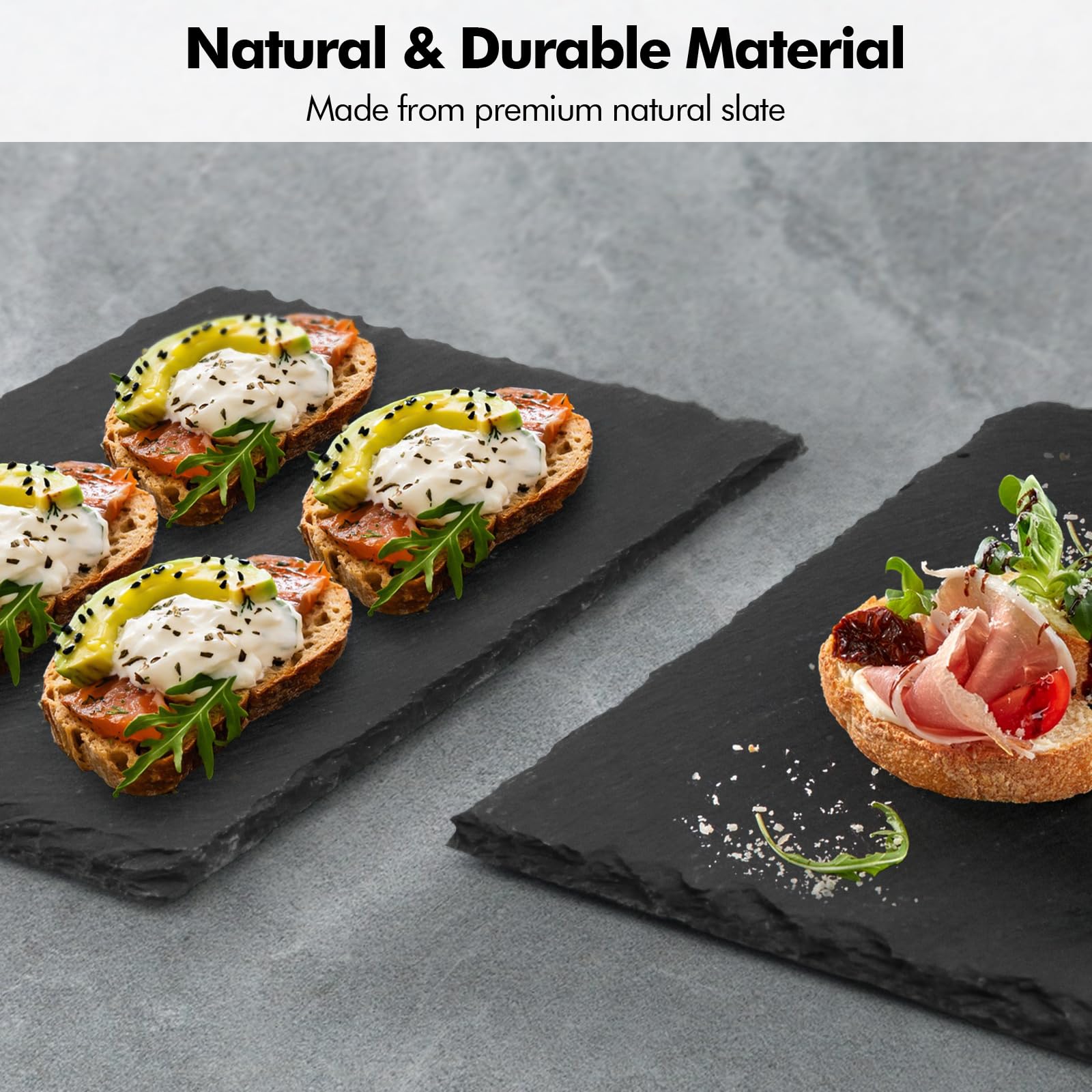 poeland Set of 6 Natural Slate Serving Plates, Slate Cheese Boards with 3 Soapstone Chalks - Image 2