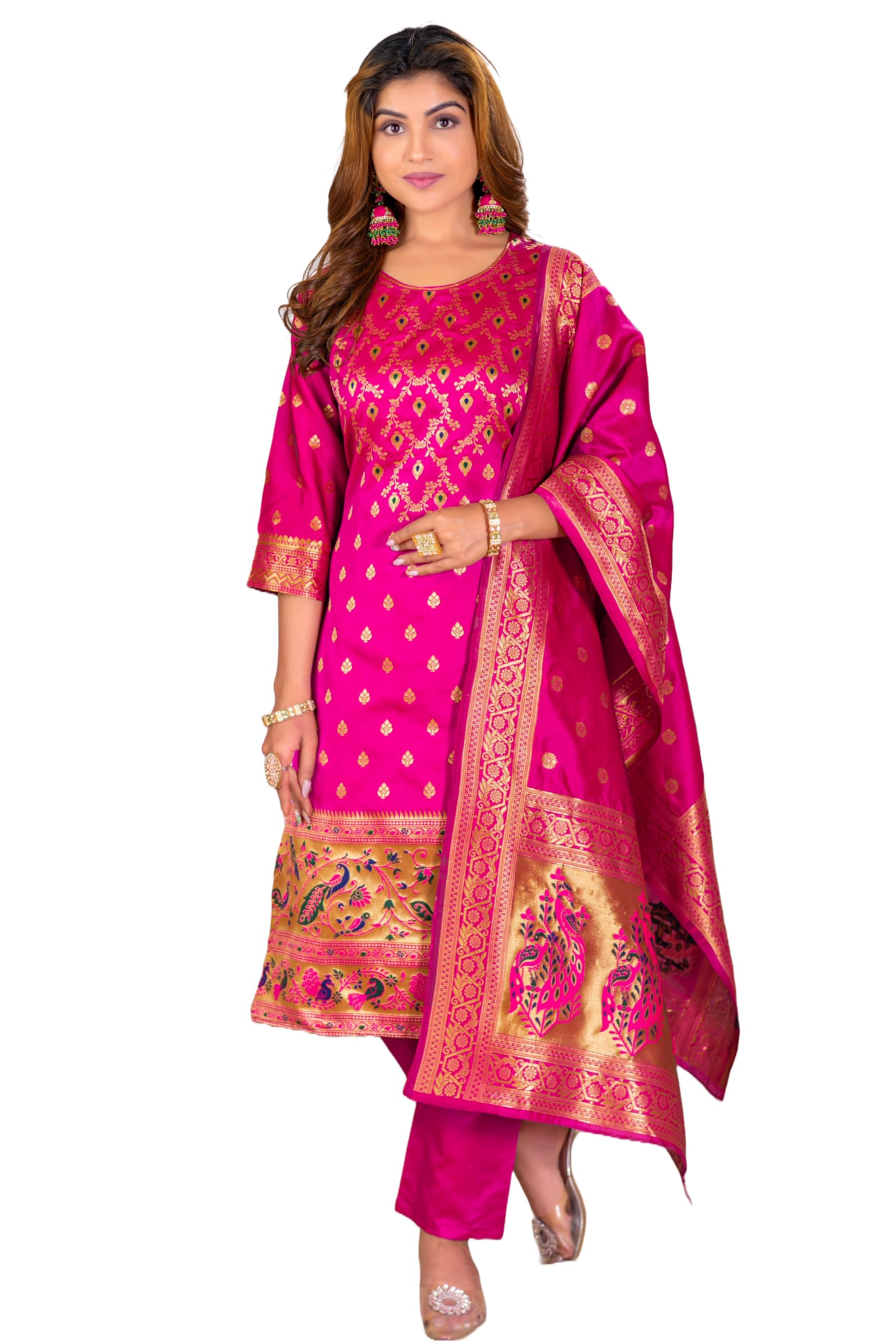 broyaar shop Paithani Jacquard Weaving Zari Work Paithani Silk Suit With Dupatta-picture-56
