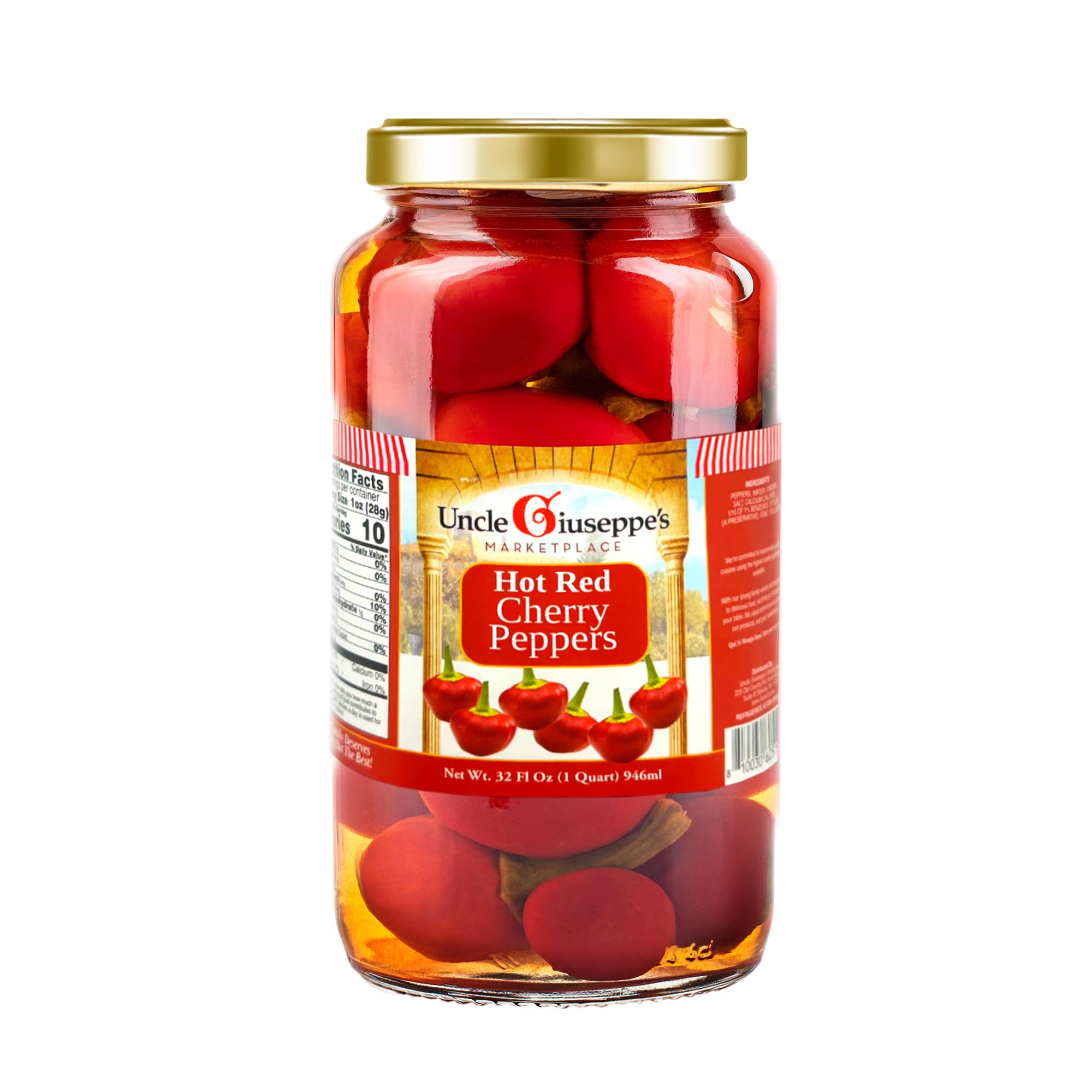 Uncle Giuseppe’s Hot Red Cherry Peppers – 32 fl oz Jar – Pickled in Vinegar, Italian-Style, Bold & Spicy Flavor (Pack of 1)