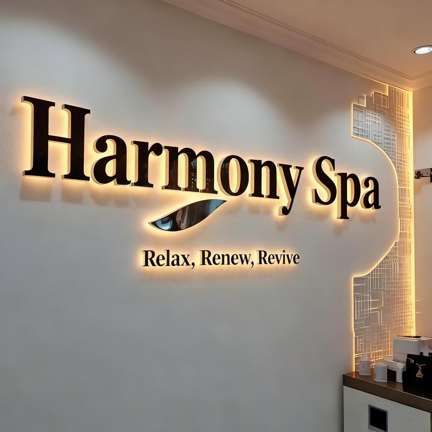 Large Custom Business Logo Sign, Professional Personalized 3D Illuminated LED Wall Signage, Outdoor Backlit or Non-Lit Channel Letters for Storefront Beauty Salon Office Retail Company Branding Decor