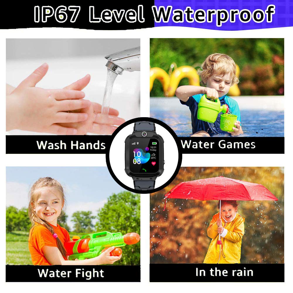 GPS kids Smartwatch Phone per Impermeabile, GPS Localizzatore di tracciamento con Chat Vocale, Sveglia SOS per il Gioco di Matematica Studente Bambini Smart Watch, Regalo Ragazzo e Ragazza, Pink