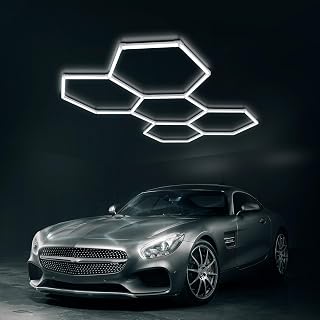 5-Grid Hexagon LED Garage Lights — 17280LM 6500K Super Bright Daylight — 200W DIY Modular Honeycomb Lighting System — Ceiling Fixture for Car Detailing, Gym, Workshop, Barber Shop, 4 Pack