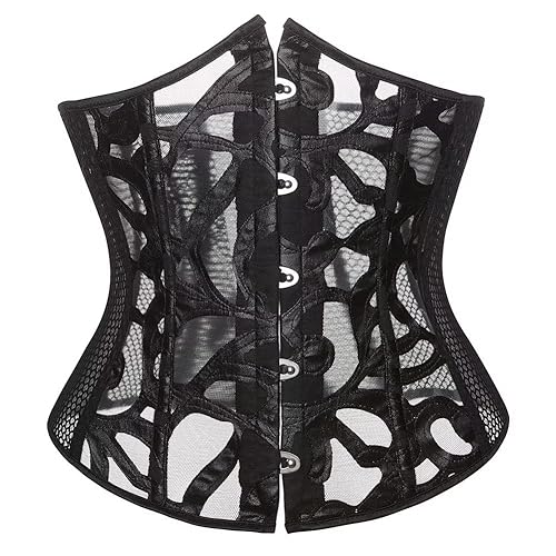 Corset Satin Overbust Lace up Busiter Shapewear Outfit - Medium - Black4