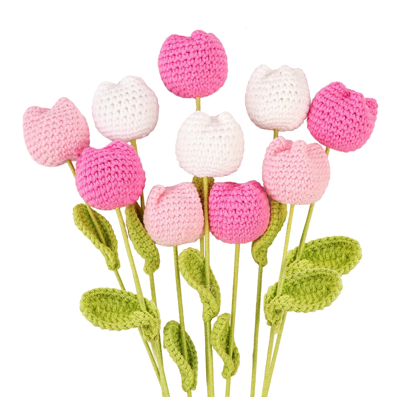 Emivery 7PCS Handmade Crochet Tulip Bouquet - Artificial Knitted Wool Flowers for Home Decor, Wedding (Pink Tones)