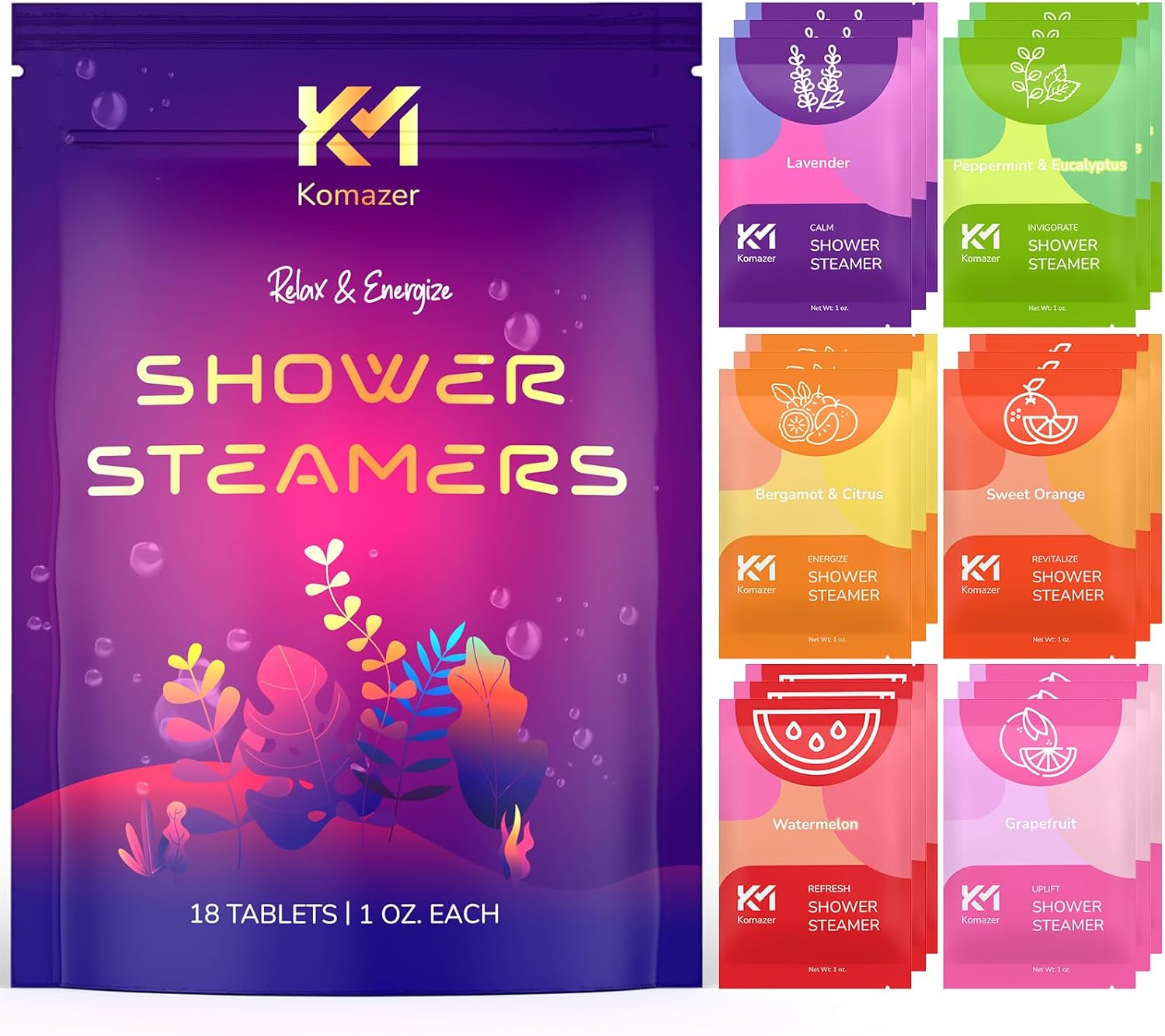 Komazer Shower Steamers Aromatherapy 18 Pack Shower Bombs
