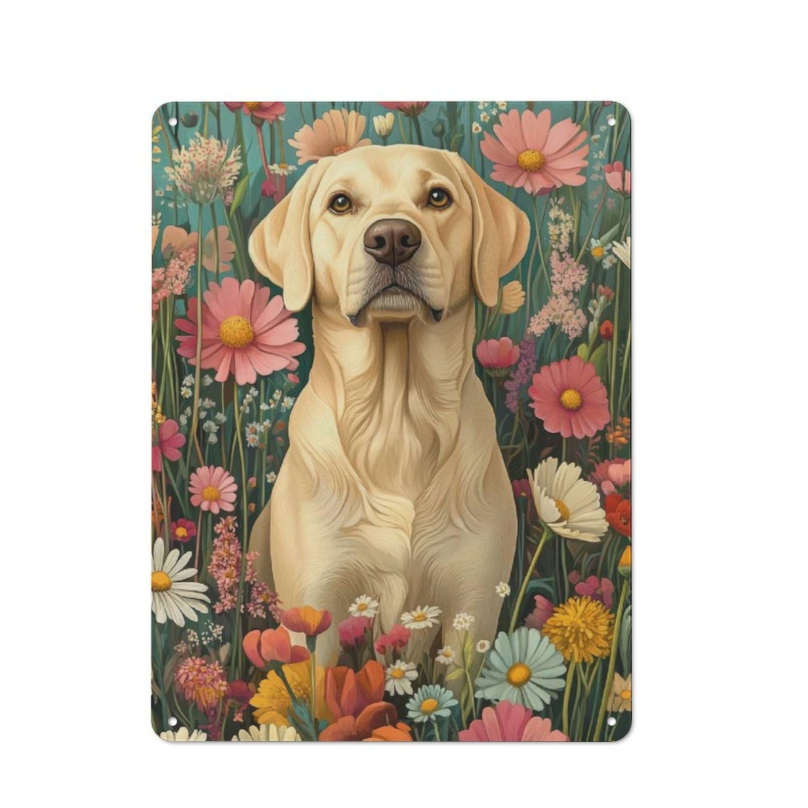 Junmoney Golden Retriever In Flowers Labrador Among S Oft Florals Dog Wall Art Print Vintage Metal Wall Sign 40X30cm For Garage Or Workshop, For Metal Sign Collectors, For Garage And Workshop Walls