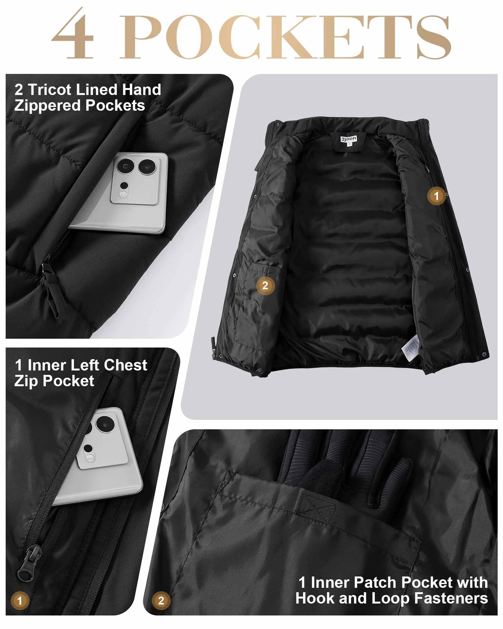 33,000ft Herren Steppweste Winterweste Warme Sportwesten für Männer Outdoor Weste Wasserbeständige Pufferweste mit 4 Taschen für Golf Wandern Reiten Freizeit