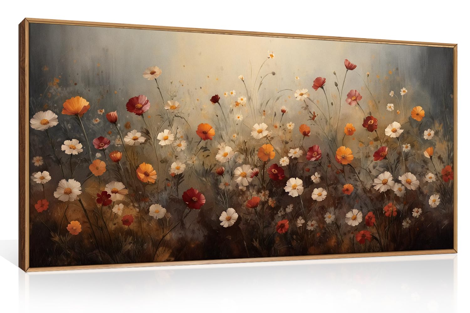 KAIRNE Moody Colorful Wildflower Framed Canvas Wall Art Set,Vintage Daisy Floral Wall Decor,Watercolor Flowers Art Prints,Rustic Botanical Artwork for Living Room,Bedroom,Farmhouse,Office-40 x20 x1