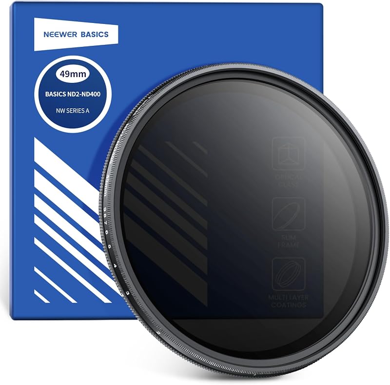 NEEWER Basics 49mm Variable ND Filter, ND2-400 1-9 Stops Light Reduction Rotatable Variable Neutral Density Filter with Anti Fingerprint Coating, Slim Frame for Camera Lens