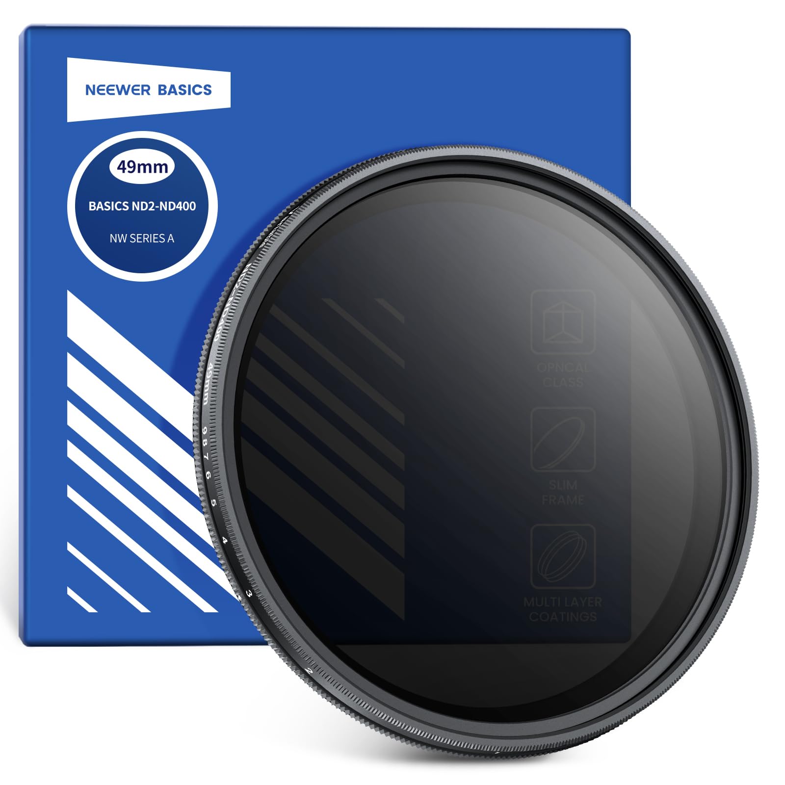 NEEWER Basics 49mm Variable ND Filter, ND2-400 1-9 Stops Light Reduction Rotatable Variable Neutral Density Filter with Anti Fingerprint Coating, Slim Frame for Camera Lens