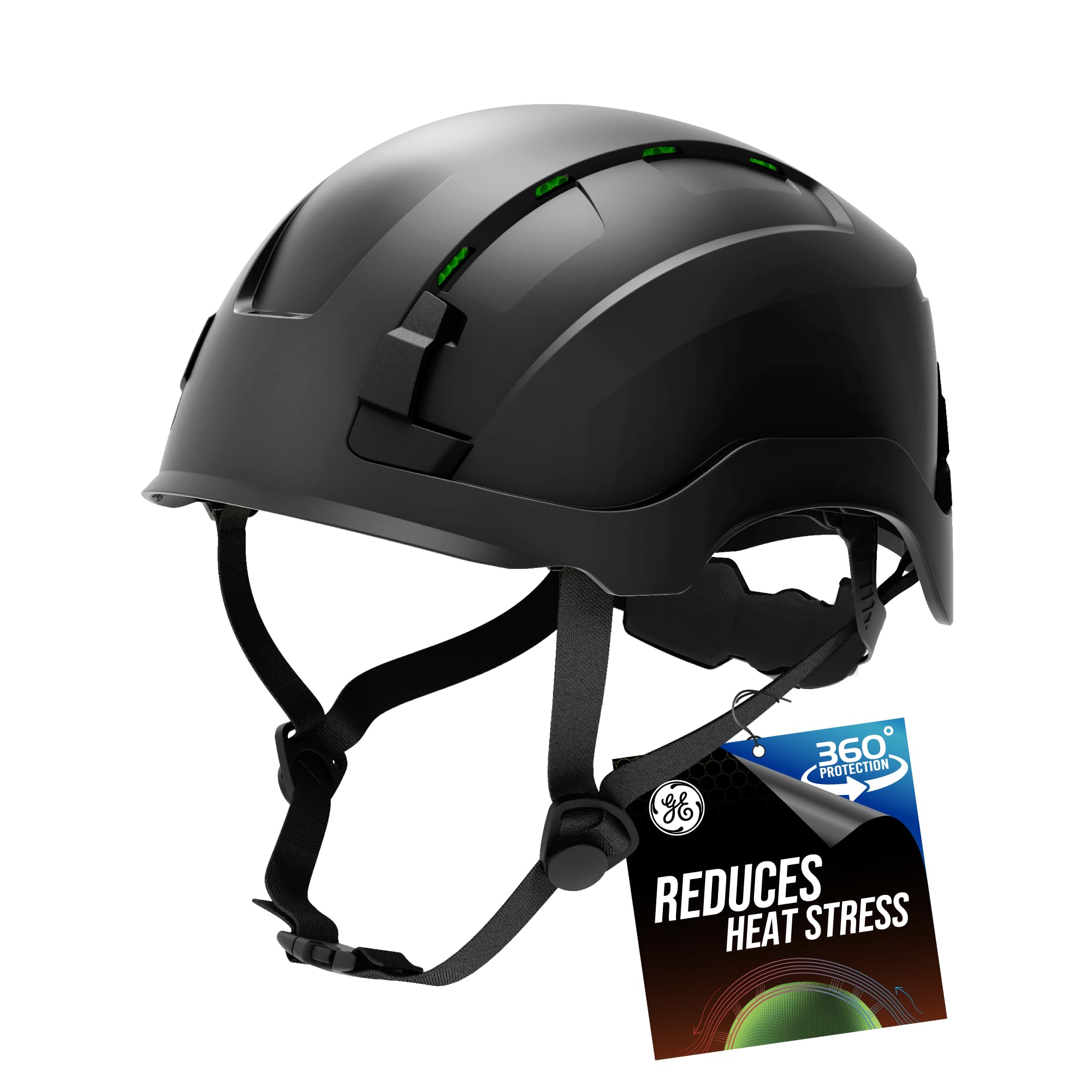 GE Casco di sicurezza: ANSI tipo 2, tecnologia avanzata di impatto, memory foam ultra confortevole, riduzione dello stress da calore, compatibile con accessori, misura regolabile - nero, classe C