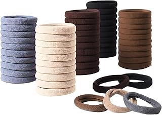 Elastic Hair Ties 50 Pcs Thick Hair Bands No Damage Hair Bobbles for Women Girls Soft Seamless Ponytail Holders Stretch Hairbands for Kids Adults Thick Heavy Thin Hair(Brown)