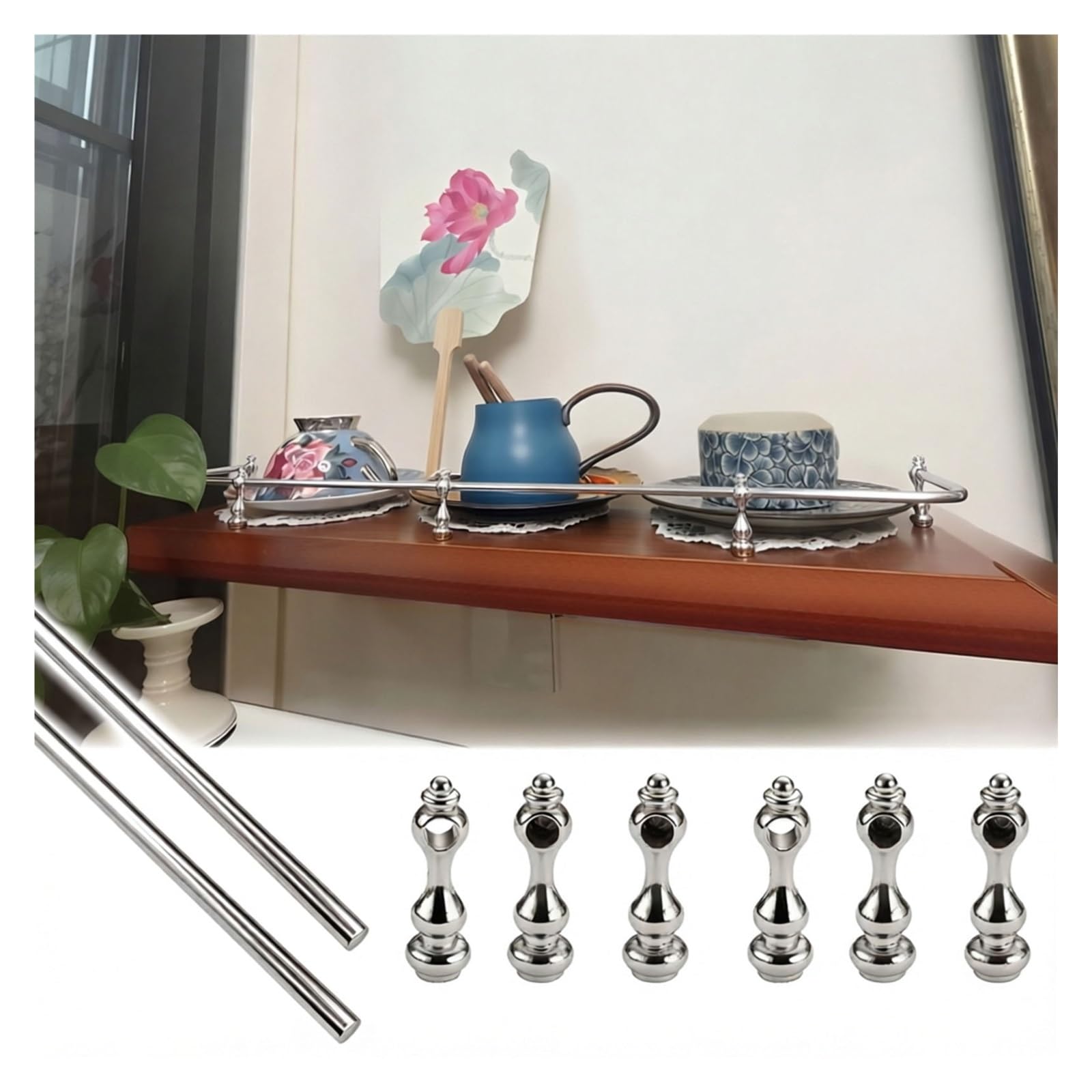 Lxlzyxsf Silver 2Pcs Cuttable & Bendable Shelf Safety Rail, Rustproof Aluminum Guard Bar, All-Metal Fittings Anti-Fall Railing For Cabinet Living Room Storage Ledge(,26In/66Cm)