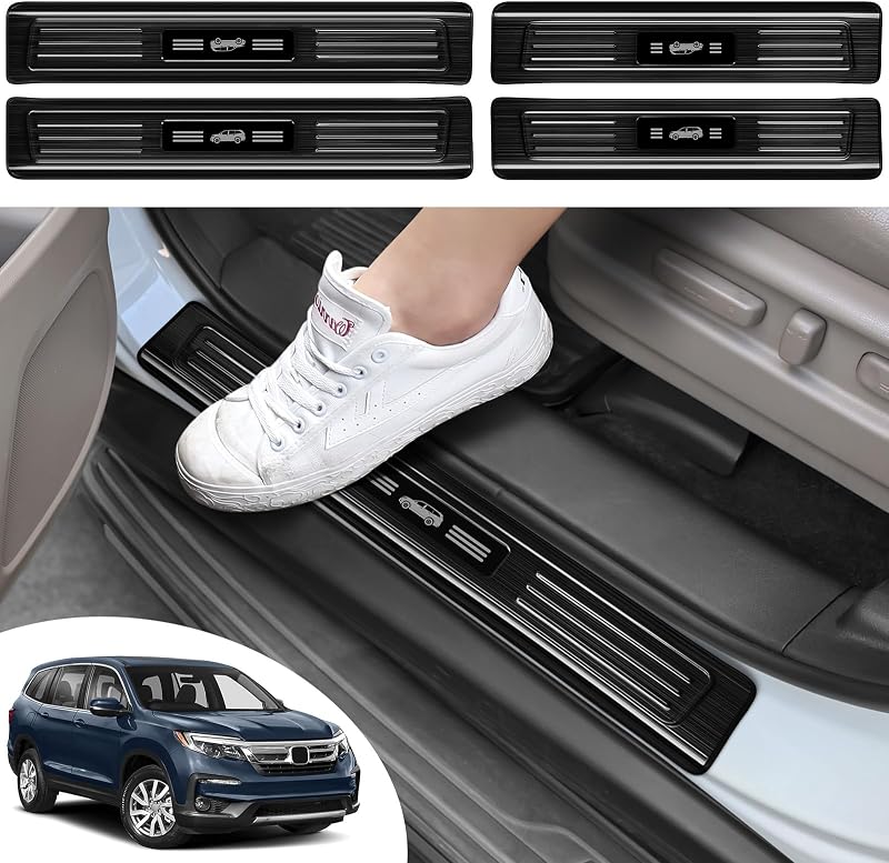 Protetor de Soleira para Honda Pilot 2016–2022 em Aço Inoxidável Preto Escovado PeakPurit, Kit com 4 Peças