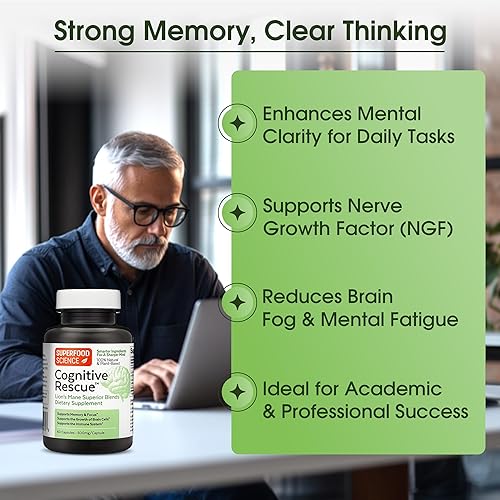 Miniatura 9 de Rescate cognitivo, cápsulas de hongos melena de león con extracto dual de melena de león, nootrópicos, suplemento cerebral para memoria y enfoque,